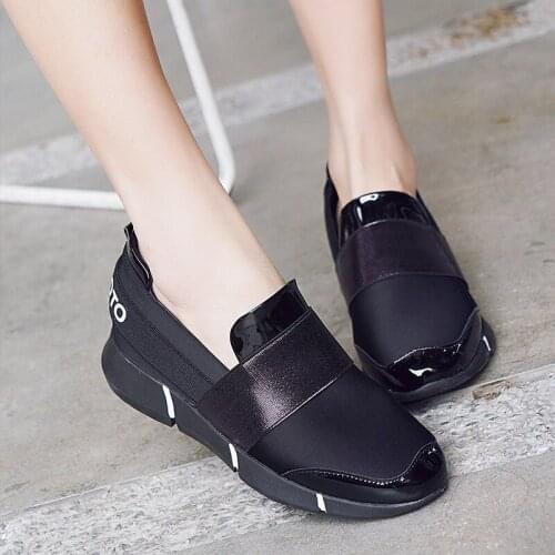 Woman Autumn Flat Platform Slip On Casual Shoes Woman Elastic Band Thick Bottom Vulcanized Shoes Female Fashion R6-32