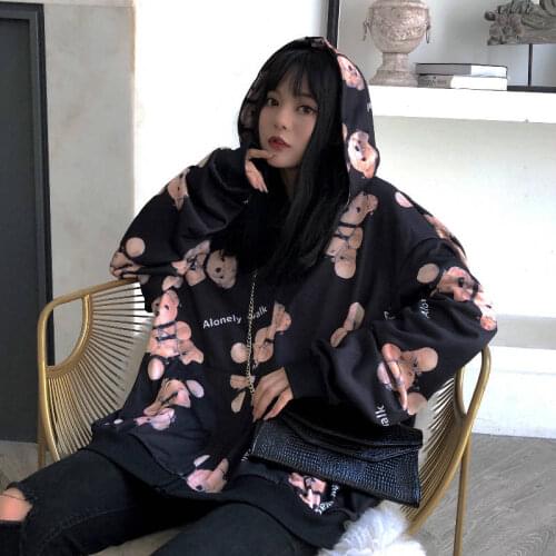 Cute Bear Print Sweatshirts Jacket Zipper Hoodie Coat Women Autumn Winter Casual Girls Loose Hooded Tracksuit Hoodies Female