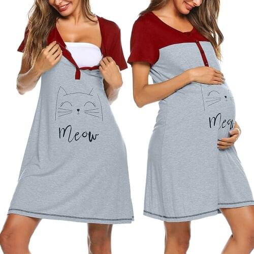 Women Summer Maternity Dresses Short Sleeve Cute Print Nursing Nightdress Breastfeeding Dresses for Pregnant Women Vestidos