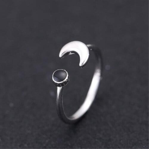 Elegant Moon Black Epoxy Resin Personality 925 Sterling Silver Ring For Women Korean Fashion Accessories Anillos Mujer SR313