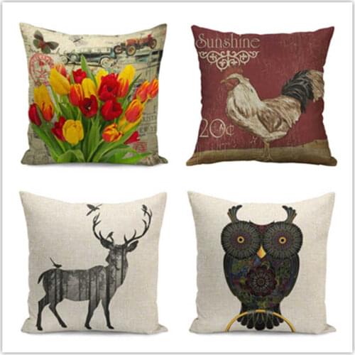 18"Square Waist Case Home Cotton Cover Linen Cushion Bed Pillow Car Print Decor