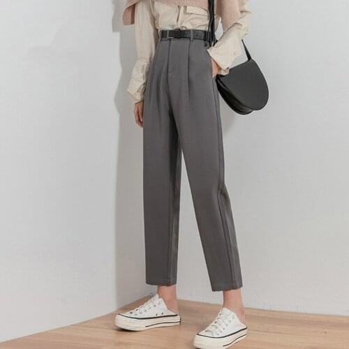 2021 Spring New Suits Pants For Women Solid Belted Blazer Harem Trousers High Waist Fall Ankle-length Loose Plus Size 619