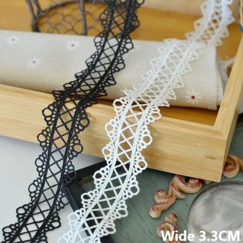 3.3CM Wide Exquisite White Black Hollow Out Embroidered Lace Fabric Collar Trim Fringe Ribbon DIY Apparel Dress Sewing Decor