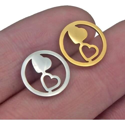 5pcs/Lot Stainless Steel Circle Love Charms Gold DIY Necklace Earring Bracelet Bangle Connector Accessory Jewelry Making Finding