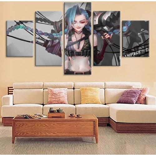 5 Piece Wall Art Canvas Anime Manga Pictures Artillery Goth Girl Figure Posters And Prints Home Modern Decoration Wall Paintings