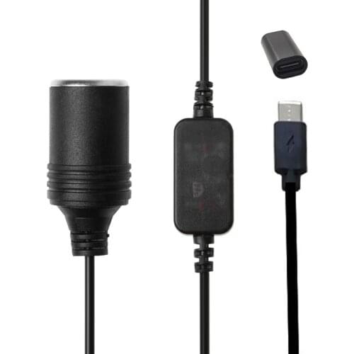 K5DB USB C PD Female Type C Male to 12V Car Power Socket Cable for Car DVR GPS E-Dog