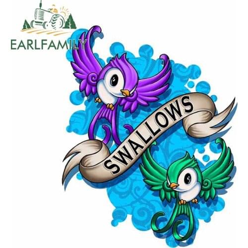 EARLFAMILY 13cm x 10.4cm Funny Car Sticker for Swallows Cartoon Decal Waterproof Car Assessoires Windshield Windows Decoration