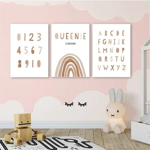 Number And Alphabet Canvas Print Rainbow Custom Name Poster Nursery Wall Art Painting Nordic Kids Wall Pictures Baby Room Decor