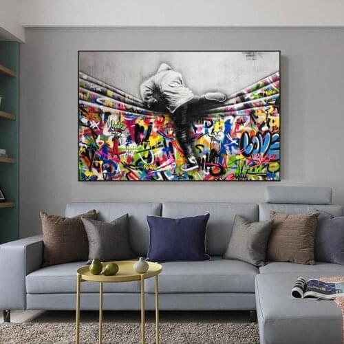 Street Graffiti Art Canvas Painting on Canvas Posters and Prints Behind the Curtain Wall Art Picture for Living Room Decor