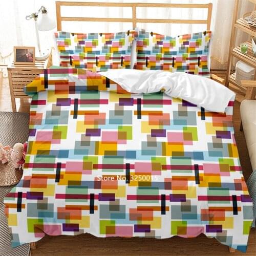 New Watercolor Block Bedding Set Simple Personality Down Quilt Cover Pillowcase Adults and Children Room Decoration 2-3 Pieces