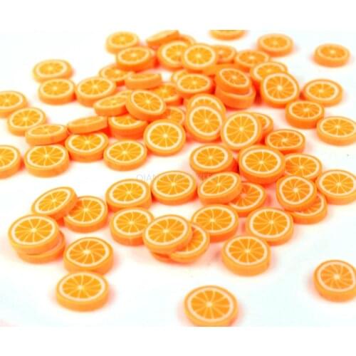 500pcs Polymer Clay Fruit Cane Slices 10mm Decoden Miniature Sweets Kawaii Scrapbooking Nail Art Bright Orange Lemon