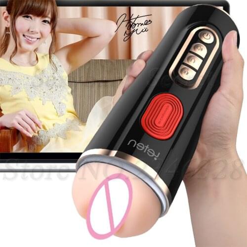 New Real Vagina Pussy Male Masturbator Airbag Clamping Suck 10 Mode Vibration Moaning Sex Machine Sex Toys for Men Masturbation
