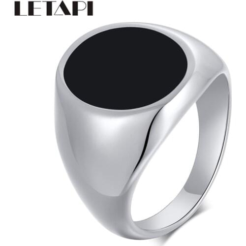 LETAPI New Punk Vintage Silver Color Stainless Steel Men Ring Classic Black Male Rings Jewelry Accessories Wholesale