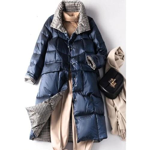 SEDUTMO Winter Long Oversize Womens Down Jackets Ultra Light Plaid Coat Autumn Double Sided Slim Puffer Jacket ED1184
