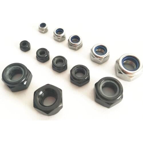 Self-locking Nylock Nut M2 M2.5 M3 M4 M5 M6 M8 M10 M12 304 stainless steel black steel DIN985 Hex Nylon Insert Lock Nut Locknuts