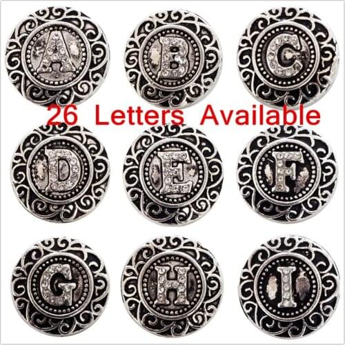 Interchangeable Ginger snaps Jewelry Accessory With Crystal Alphabet Metal Letter Buttons Snap Jewelry Drop Shipping MDB18-22