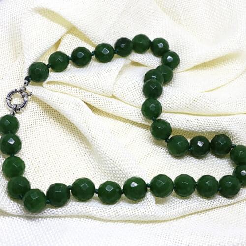 Taiwan Green Jades Beads Strand Necklace Natural Stone Chalcedony Faceted Round 8 10 12 14mm Chain Necklaces Jewels 18inch B1509