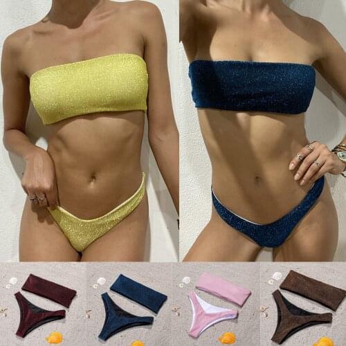 Autuspin Crop Tops Bikini Sexy Bandeau Top Womens Swimsuit Fashion Lady Swimwear Low Wait Thong Bikinis Brazilian Bathing Suit