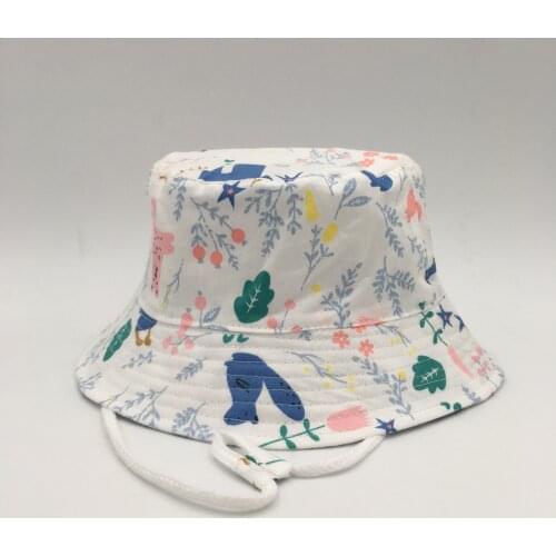 2020 Spring Summer Kids Colorful Cute Cartoon Animals&Flowers Printing Sun Bucket Hat Fishing Cap With Cotton Strings