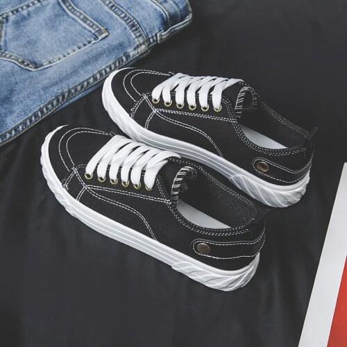 Women sneakers new arrivals fashion lace-up black white women shoes solid sewing shallow casual canvas shoes women U12-47