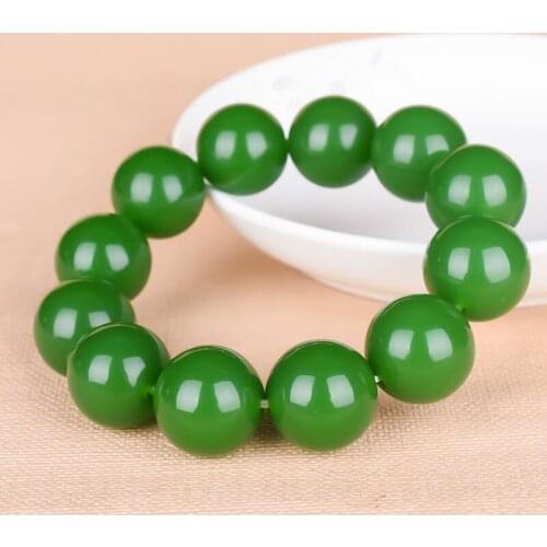 1PC Natural Green Jade 18mm Beads Bracelet Chinese Charm Jewelry Hand-Carved Jadeite Accessories Fashion Amulet Men Women Gifts