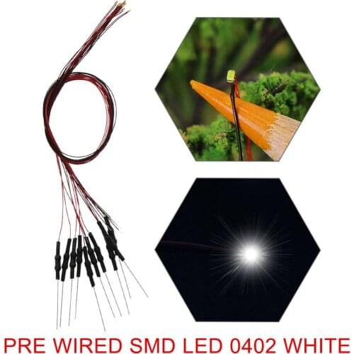 20pcs/40pcs Pre-wired SMD 0402 LED Bright White Pre-soldered 0402 micro litz wired LED leads Model Train HO N Scale L0402W