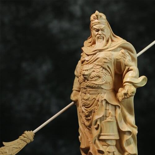 20cm Standing Guanyu Wood Statue Chinese Boxwood Feng Shui Collection Wealth God Guan Gong Home Decor