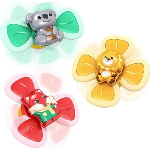 3PCS Suction Cup Spinning Top Baby Toys with Rotating Wind Leaves & Cute Animals for Bath Safe Interesting Baby Bath Toys