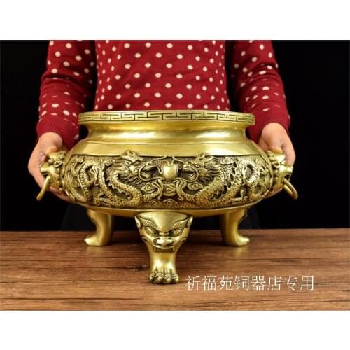 35CM large home company Porch lobby Temple efficacious Protection Mascot thriving business bronze dragon DING FENG SHUI art