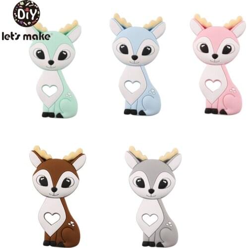 Lets Make 5pc Silicone Sika Deer Teether Safe and Natural Sensory Chewing Toy High Quality Molar Teeth Nursing Pendant