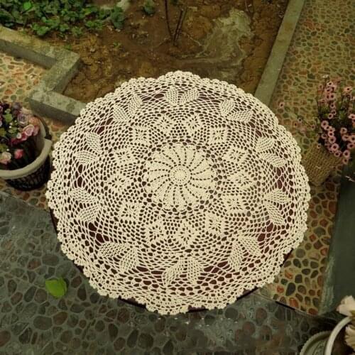 60cm Beige Handmade Crochet Cotton Lace Doily Table Placemats Doilies Mat