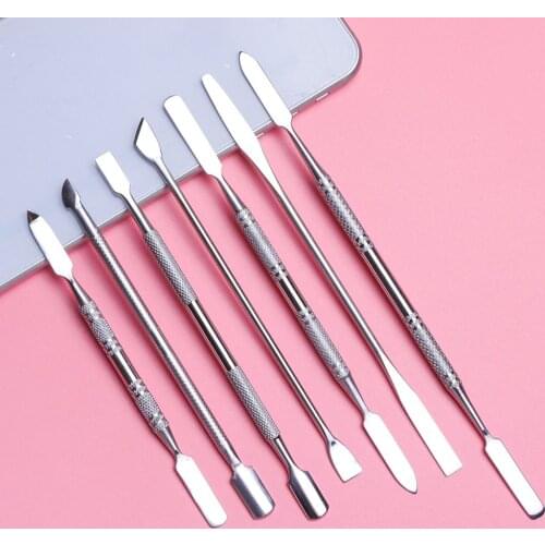 7 Type Stainless Cuticle Pusher Nail Art Stirring Manicure Remover Makeup Tools