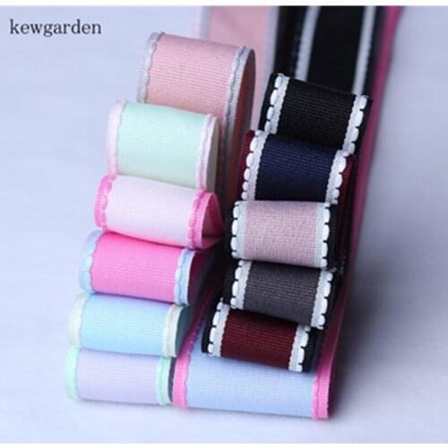 Kewgarden Wholesale 7mm 10mm 25mm 38mm White Side Grosgrain Satin Ribbons Handmade Tape DIY Bow Accessories Ribbon 100yards /lot