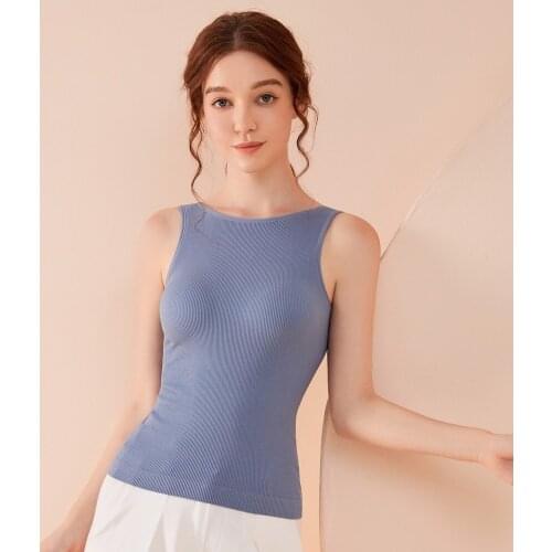 Padded Seamless Knit Rib Tank Tops Tees Sexy Crop Vest Cup Solid Female Women O Neck U Back Bralette Bra Sports Street Fitness