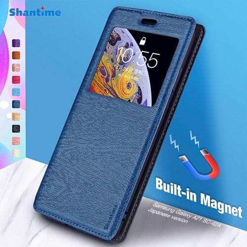 For Samsung Galaxy A21 SC-42A Japanese version Case View Window Cover Invisible Magnet and Card Slot and Stand
