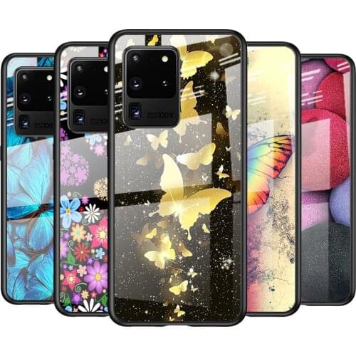 Tempered Glass Cover Colorful Butterfly For Samsung Galaxy S21 Ultra Plus 5G M51 M31 M21 Shockproof Shell Phone Case