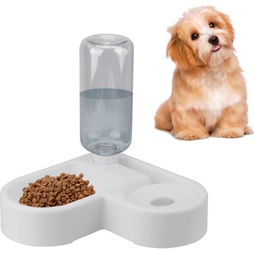 Pet Cat Feeder Bowl Kitten Dogs Products 500ml Bottle Drinking Plastic Automatic Water Double Bowls Wall Corner Save Space
