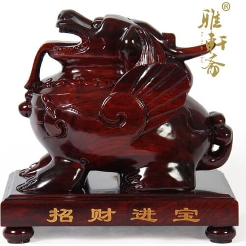 Dongyang wood carving crafts mahogany Zhai Gallery Zhaocai brave Home Furnishing feng shui ornaments lucky animal ornaments