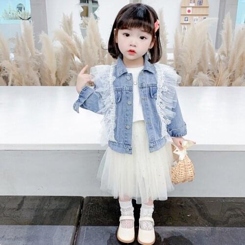 Girls Denim Jacket Coat Spring Autumn Girl Coat Lace Kids Coats Casual Style Kids Clothes Girl