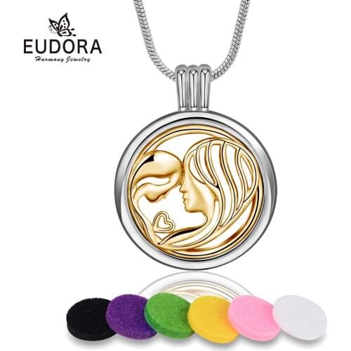 Eudora 20 mm Aromatherapy Essential Oil Diffuser Perfume Mom Kiss baby locket necklace holds pictures jewelry X54G20