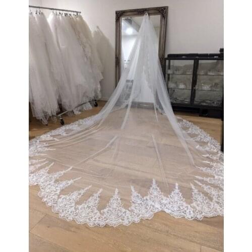 Scalloped edge cathedral veil, Royal Cathedral scalloped Wedding Veil, Bridal Lace Veil, 3.5M Ivory Veil, Cathedral One Tie Veil