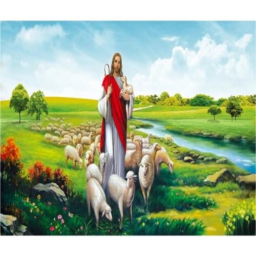 Xuesu Custom 8d wallpaper Jesus Good Shepherd illustration living room background wall decoration painting wall covering
