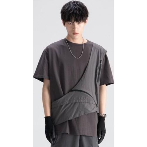 Functional T-shirt with Stitched Decoration Shoulder Bag Techwear Aesthetic Streetwear Best Seller Customized Products
