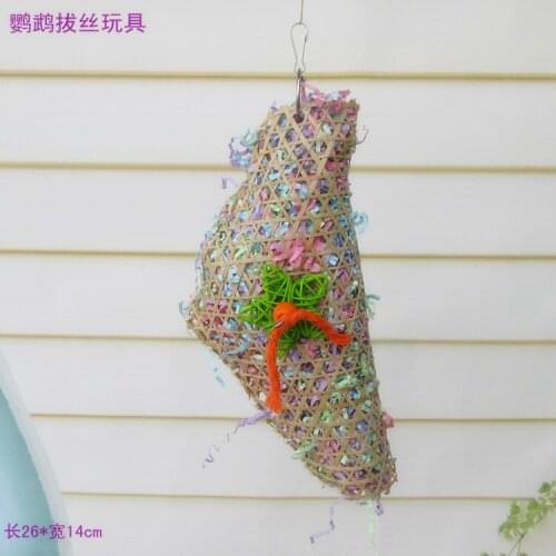 LHXMAS Parrot toys Toy bird Brushed straw rope toy Bamboo drawing toy Parrot paper drawing toy
