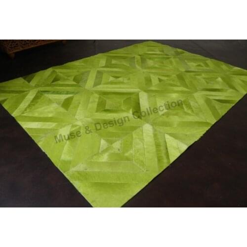 Customized Green Cowhide Patchwork Rug for Luxury Bar living room Sofa floor Carpet interior creation decoration