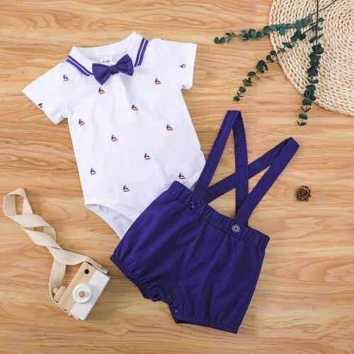 Newborn baby boy clothes 2021 Fashion summer Clothes Baby Boy Set Cartoon romper short sleeve+Sling Pants 2PCS baby clothes set