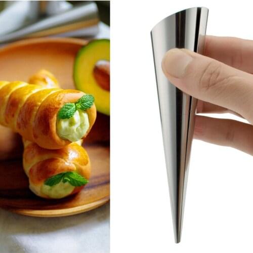Cream Horn Molds Baking Tools Stainless Steel Lady Lock Puff Pastry Cream Horn Mold Waffle Cone Pastry Roll Horn Croissant Mold