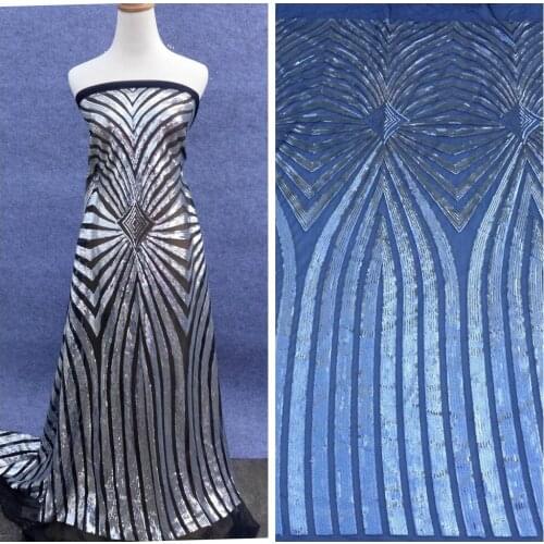 La Belleza 1 yard Silver/Black/champgane sequins on MESH embroidery 130cm/51'' width gown lace fabric