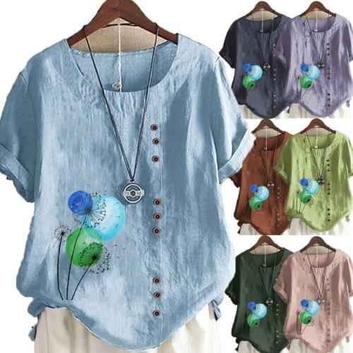 11 Colors Summer Casual Printed Loose T-shirts Vintage O-Neck Plus Size Short Sleeve Blouse Tops For Women S-5XL