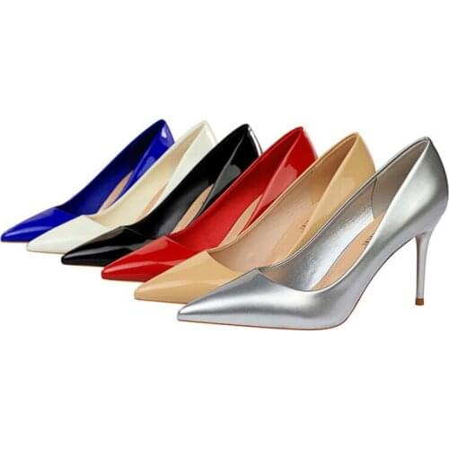 Sexy Fashion Women Pumps Pointed Toe shoes Black Thin High Heels Wedding Party Office Scarpin Patent leather Designer Shoes 9236